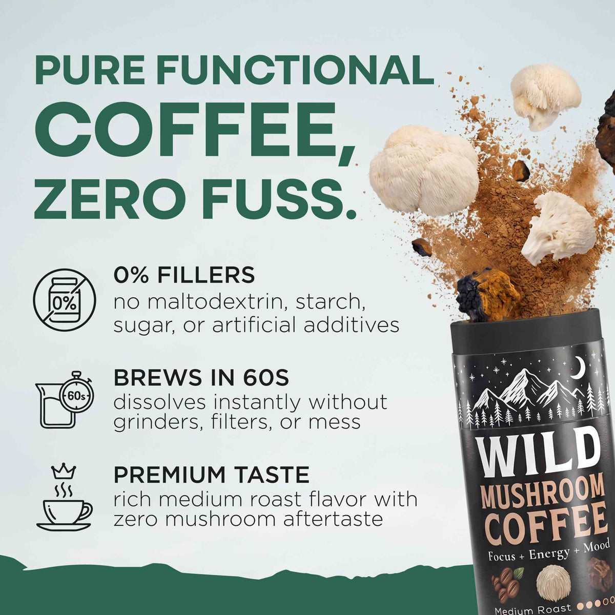 WILD Mushroom Coffee (Medium Roast) - Instant Coffee