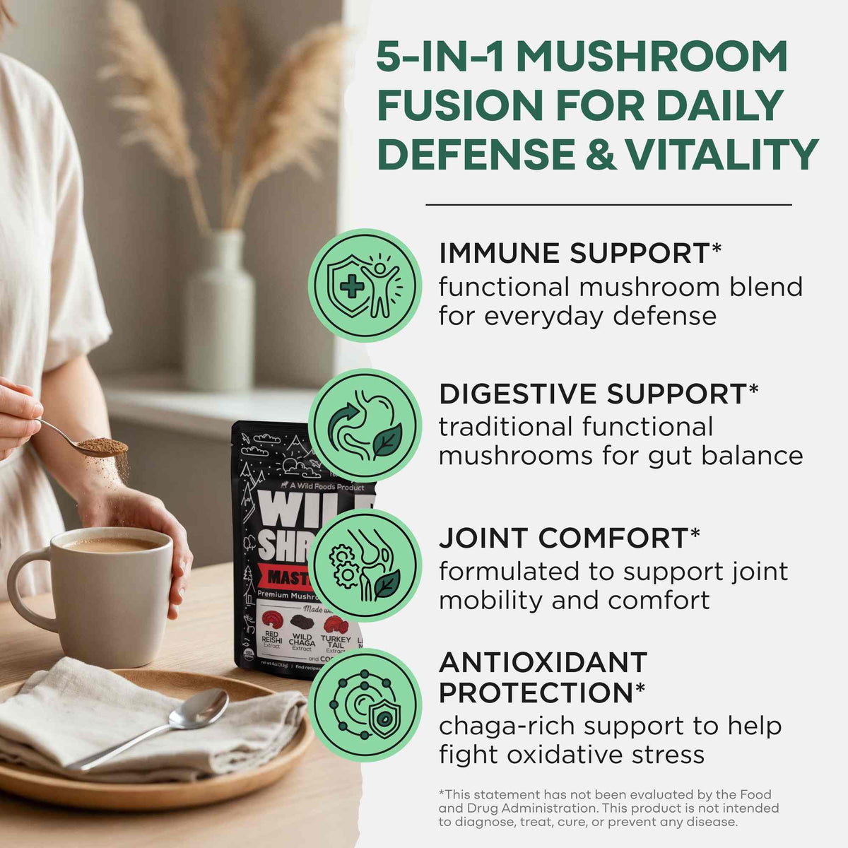 Master Mushrooms Blend, 110 servings – Daily Immune Support Adaptogenic Mushrooms