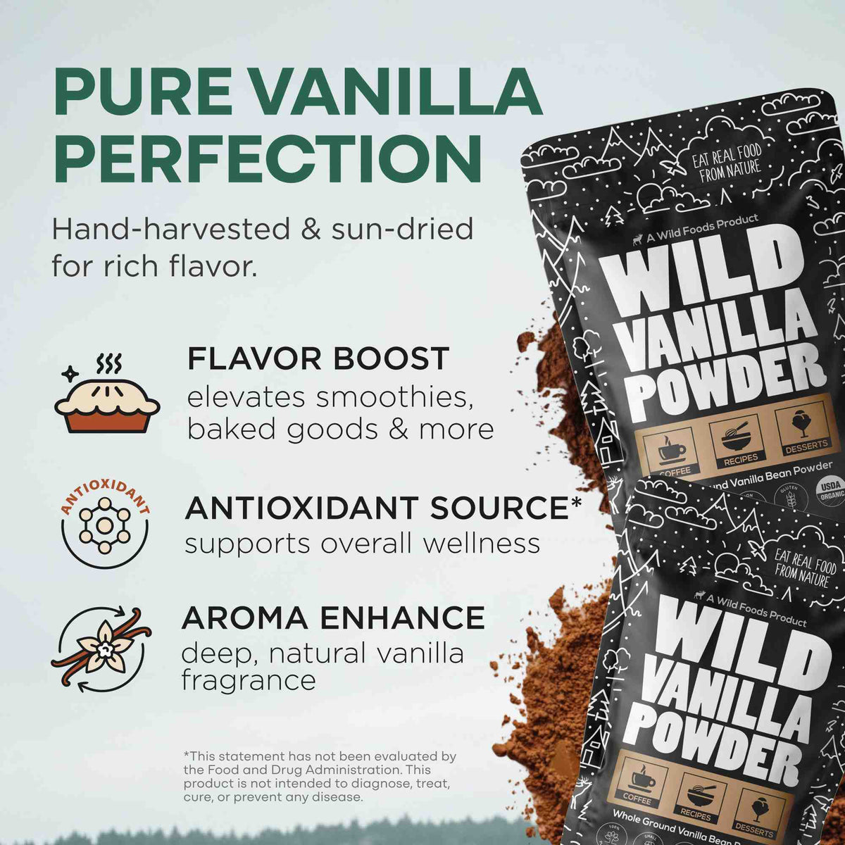 Vanilla Powder, 28 servings - Organic Ground Whole Vanilla Beans